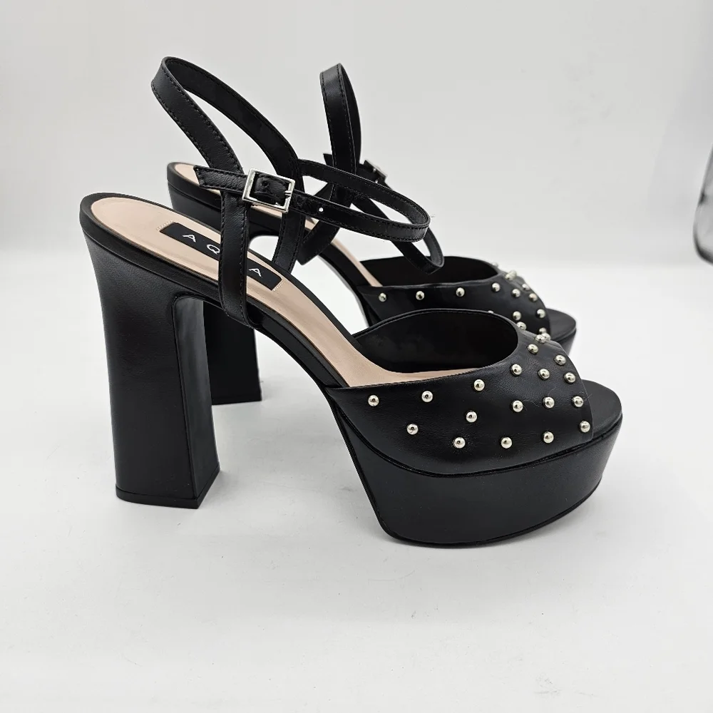 Aqua Women's Cullen High Heel Platform Sandals Studded Peep Toe Black Size 10